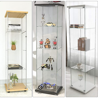 Glass Display Cabinet Floor Standing with Door Curio Bookshelf 4 Display Shelves $168.99