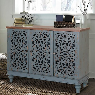 3 Door Storage Cabinet Buffet Sideboard Distressed Kitchen Cabinet Hollow Carved $219.99