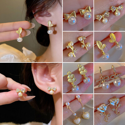 Wholesale Crystal Pearl Flower Earrings Drop Dangle Women#x27;s Wedding Jewelry Gift C $1.90
