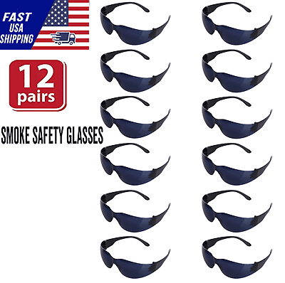 12 PAIR Pack Safety Glasses Protective Grey SMOKE Lens Sunglasses Work Lot Z87 $11.69