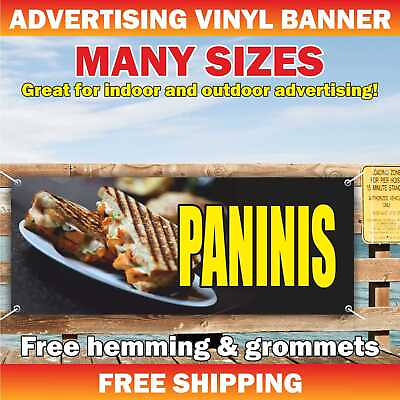 PANINIS Advertising Banner Vinyl Mesh Sign italian sandwich burger food buffet $219.95