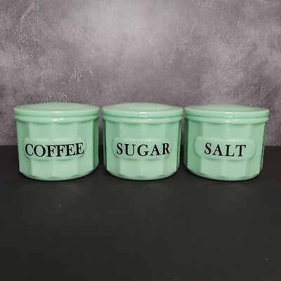 #ad JADEITE GREEN DEPRESSION STYLE GLASS SUGAR SALT amp; COFFEE CROCK Vintage Dish $78.95