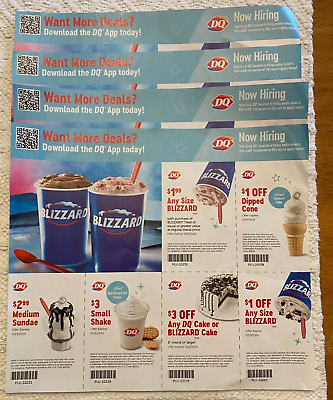 #ad #ad Dairy Queen 4 Sheets of Coupons Blizzard Sundae amp; Cones 24 Total Coupons $5.95
