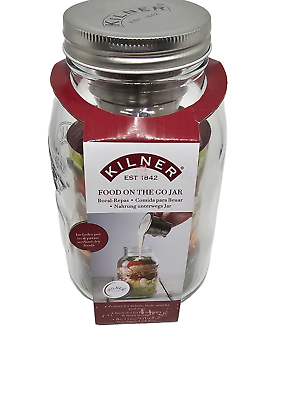 #ad NEW Kilner 34 oz. Clear Food On The Go Jar Glass Container Lid and 3 oz. Pot $18.98