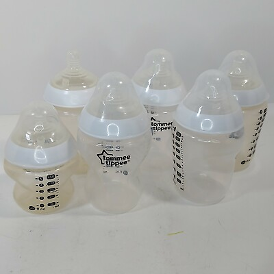 Lot of 6 Tommee Tippee Bottles Nipples and 5 Lids 1 5oz 5 11oz $19.99