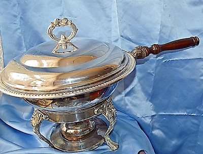 #ad Vintage Chafing Dish w Burner Silverplate Pyrex Glass Insert w Lid $107.99