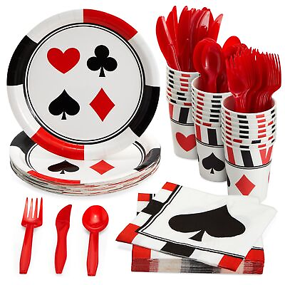 #ad 144 Piece Casino Theme Birthday Party Decorations Dinnerware Set Serves 24 $21.89