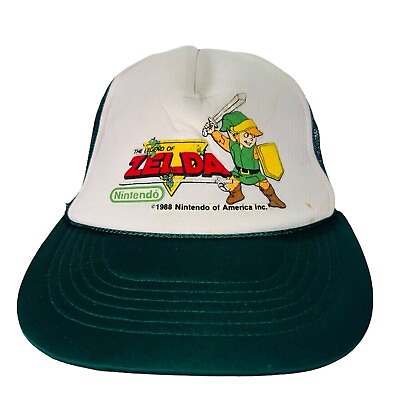 #ad Vintage 1988 Nintendo The Legend of Zelda Link Truckers Hat Green White OS $65.00