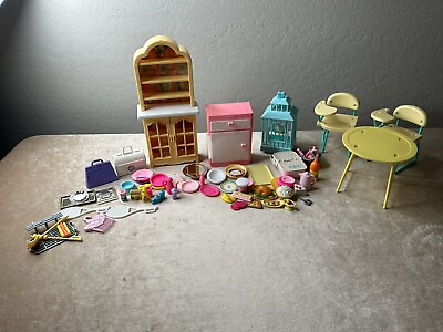 #ad Barbie Vintage Furniture And Accessories Mixed Lot Food Chairs Table $48.75