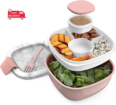 #ad ® All In One Salad Container Large Salad Bowl Bento Box Tray Leak Proof Sauc $27.37