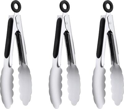 #ad 7 Small Kitchen Tongs Set of 3 Stainless Steel Ice Food Mini Serving for Salad $18.12