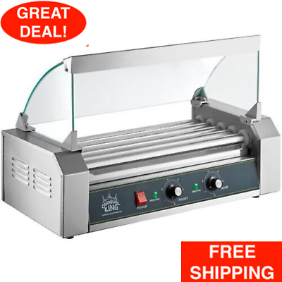 12 Hot Dog Roller Grill with 5 Rollers and Glass Sneeze Guard 120V 650W Machine $160.99