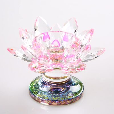 #ad 4.5 Inch Crystal Lotus Candle Candle Holder Glass Candle Holder Lamp Holder ... $21.96