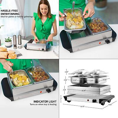 2.1 Qt. Silver Chafing Dishes Electric Buffet Server Tray With 2 X 1l Stainle $44.99
