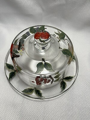 #ad Hand Painted Glass Dome amp; Dish For Cheese Cookie Desserts BEAUTIFUL $24.00