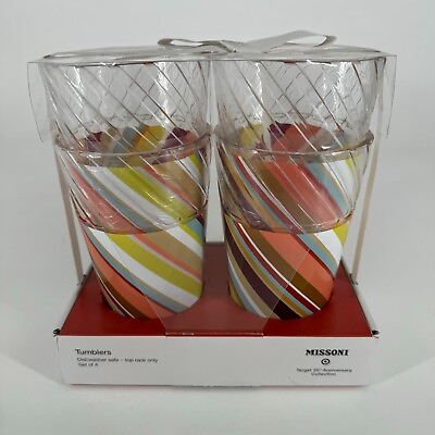 #ad Missoni Target Set of 4 Embossed Highball Retro Striped Plastic Tumblers NEW $11.97