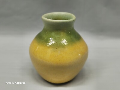 #ad #ad Minature Studio Pottery Vase Yellow And Green Marked 2.5 Inch $30.00