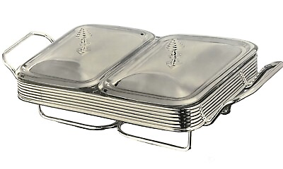 #ad #ad VTG Silver Plated Twin Chafing Warming Dish Set With Lids And 2 Glass Dishes $79.99