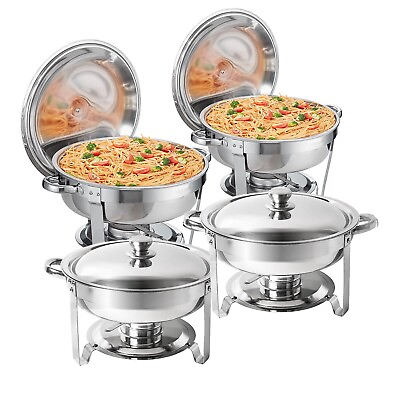 #ad 4 Pack Round Chafer Chafing Dish 5.3qt Sets Bain Marie Buffet Food Warmers Set $110.89