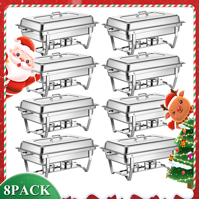 #ad #ad 8 Pack 13.7 QT Stainless Steel Chafer Chafing Dish Sets Bain Marie Food Warmer $170.90