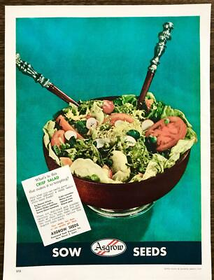 #ad #ad 1949 Asgrow Seeds New Haven CT PRINT AD Sow Seeds Crisp Salad Ingredients $9.85