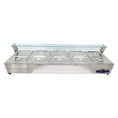 10*1 2 Pan Countertop Food Warmer 110V Stainless Steel with Glass Sneeze Guard $664.05