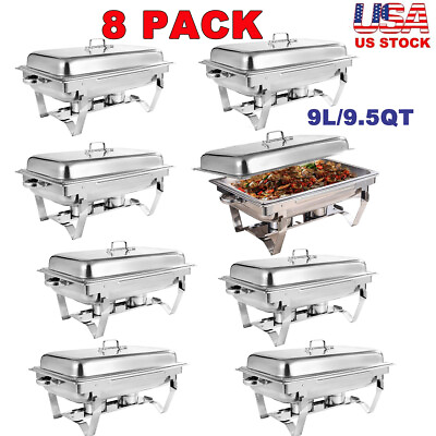 #ad 8 Pack Catering Stainless Steel Chafing Dish Sets 9.5QT Full Size Buffet Warmer $256.59
