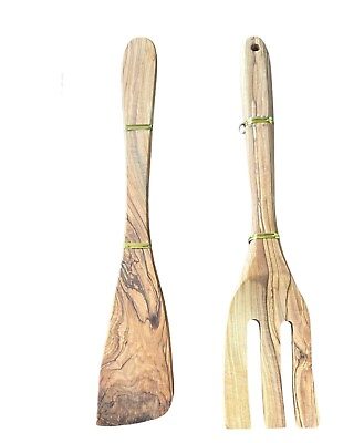 Salad Spoons Handcrafted From Real Olive Wood Trees Bethlehem Holy Land $35.00