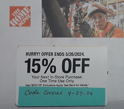 #ad #ad HD HOME DEPOT Coupon of 15% OFF Your next IN STORE Purchase Max $200 to 5 26 24 $42.00