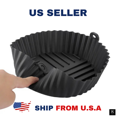 #ad Silicone Air Fryer Tray Basket Liners Non Stick Safe Oven Baking Tray Black $8.69