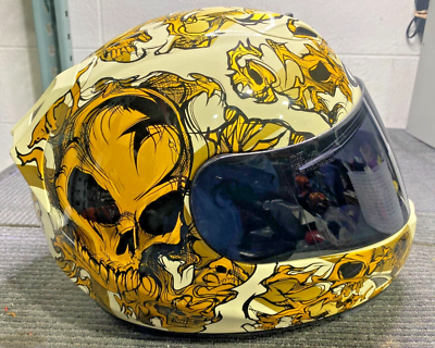 HJC Full Face FS 15 Terror DOT Motorcycle Helmet Gold Skulls Size LARGE $79.99