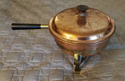#ad Vintage 4 piece Copper Chafing Dish Double Boiler Pan w Lid amp; Brass Stand $16.00