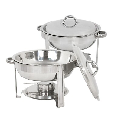 Round Chafing Dish Chafer Tray with Lid 5 QT 5 quart Stainless Steel Full Size $40.58