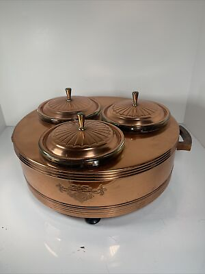 #ad #ad Forman 4 Family Copper Glass Triple Electric Chafing Warming Dish Tray NO CORD $89.99