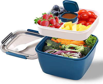Portable Salad Lunch Container 38 Oz Salad Bowl 2 Compartments with Dressing $12.99
