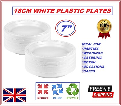 #ad 18CM PLASTIC PLATES WHITE DISPOSABLE PARTIES OCCASIONS CATERING RETAIL WHOLESALE GBP 83.93