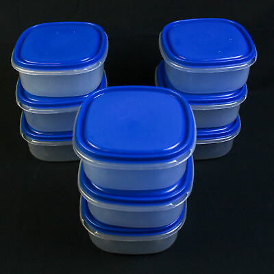 #ad Lot of 9 Unbranded Plastic Containers Blue Lids Food Storage Kitchen Home 6 x 6 $20.90