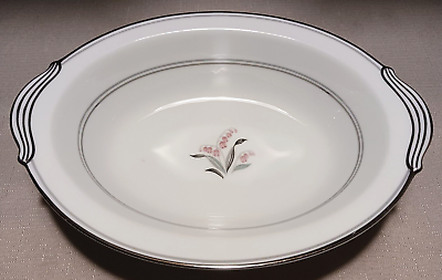 #ad Noritake Crest 5421 10quot; Oval Vegetable Bowl Pink Lily Of The Valley Green Silver $12.95