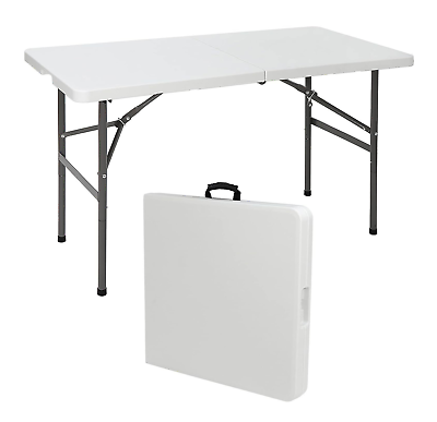 #ad 4FT Plastic Folding Table Fold in Half Picnic Camping Table with Carrying Handle $48.58