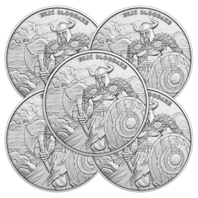 Lot of 5 1 Troy oz Eric Bloodaxe Design .999 Fine Silver Round $127.22