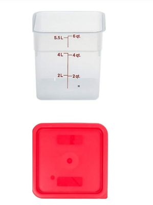 #ad Cambro Square Storage Container Camwear Clear 6 Qt with Red Lid $19.99