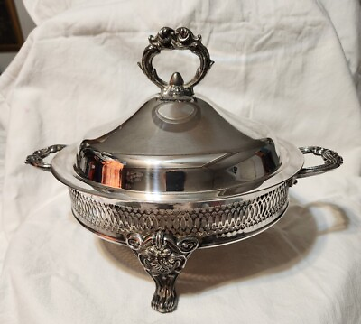 #ad Three Footed Chafing Dish Casserole Warmer Italy EZP Silver Plated $35.00