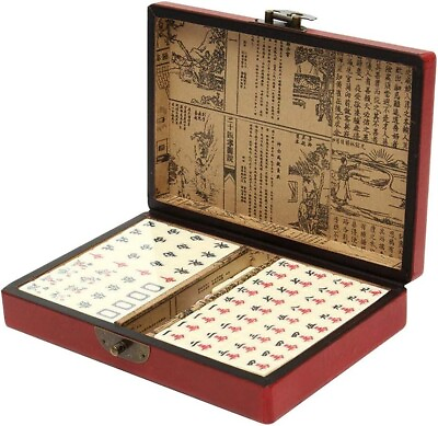 #ad Vintage Chinese Mahjong Set Traditional 144 Tiles Mah Jong Game Set w Case Box $27.99