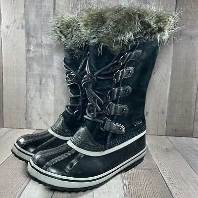#ad Sorel Women#x27;s Joan Of Artic Snow Boots Suede Faux Fur Waterproof Black Size 8 $119.95