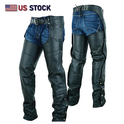 Highway Leather Lined Chaps Motorcycle Riding Bikers Chap Black SKU # HL12800SPT $48.95