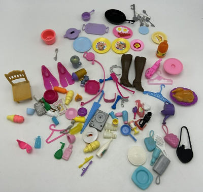 #ad Mattel Barbie Doll House Kitchen Dining Accessories Mixed Lot Food Dishes Pans $29.99