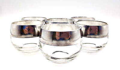 #ad Vintage MCM Set Of 5 Silver Band Dorothy Thorpe Roly Poly Bar Ware Glasses $39.99