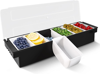 #ad Ice Cooled Condiment Serving Container Chilled Garnish Tray Bar Caddy for Home W $47.99