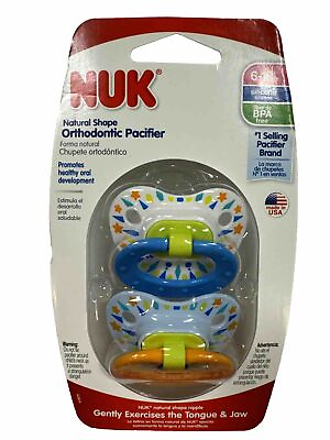 #ad NUK Orthodontic Silicone Pacifier 6 18 m Orange Stars Blue NEW 2 Pack $10.99