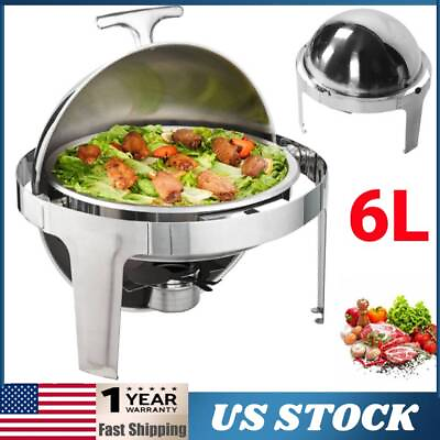 #ad 2 Pack Stainless Steel Chafing Dish Round Roll Top Chafer Catering Buffet Warmer $129.99